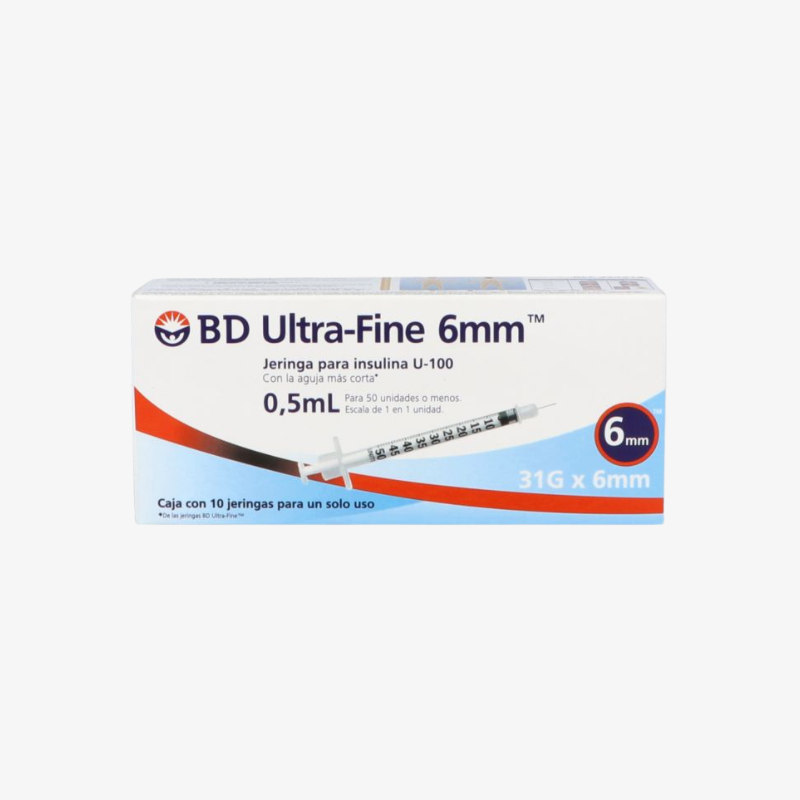BD Jeringas de Insulina Ultra-Fine De 0.5 ML y Aguja Integrada de 31 Gauge X 6 MM