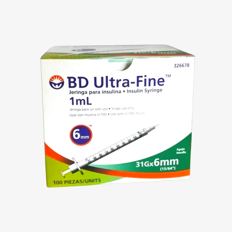 BD Jeringas de Insulina Ultra-Fine De 1 ML y Aguja Integrada de 31 Gauge X 6 MM