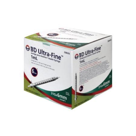 BD Jeringas de Insulina Ultra-Fine De 1 ML y Aguja Integrada de 31 Gauge X 6 MM