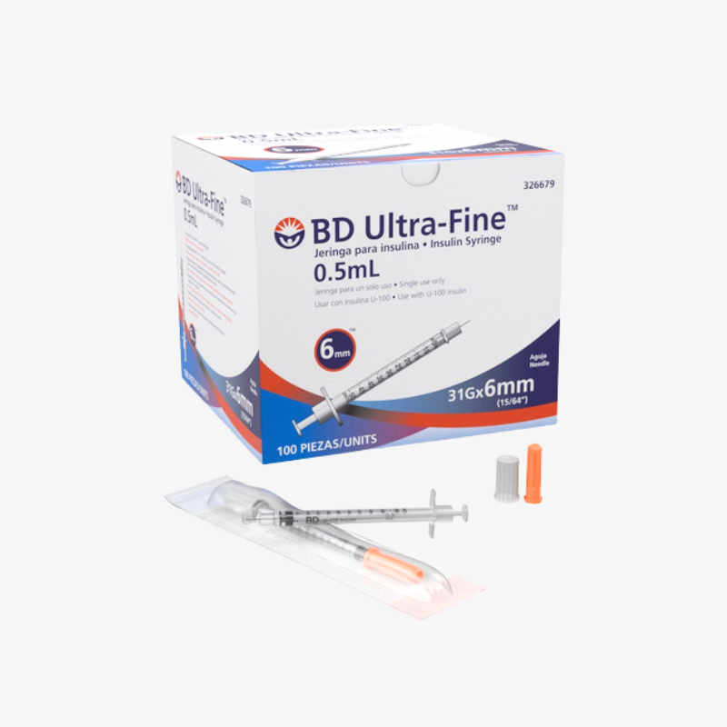 BD Jeringas de Insulina Ultra-Fine De 0.5 ML y Aguja Integrada de 31 Gauge X 6 MM