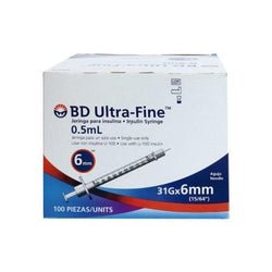 BD Jeringas de Insulina Ultra-Fine De 0.5 ML y Aguja Integrada de 31 Gauge X 6 MM