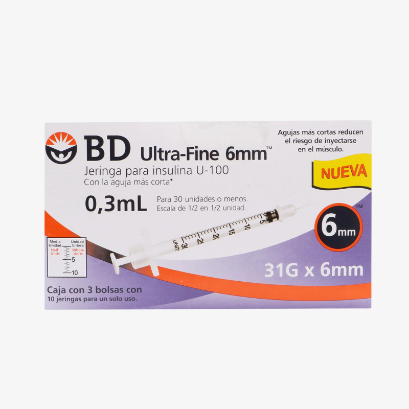 BD Jeringa de Insulina Ultra-Fine De 0.3 ML - 31 G X 6 MM