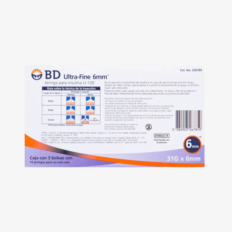 BD Jeringa de Insulina Ultra-Fine De 0.3 ML - 31 G X 6 MM
