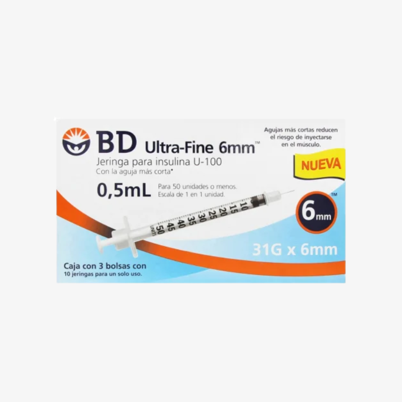 BD Jeringas de Insulina Ultra-Fine De 0.5 ML y Aguja Integrada de 31 Gauge X 6 MM