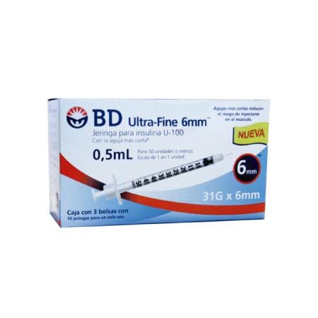 BD Jeringas de Insulina Ultra-Fine De 0.5 ML y Aguja Integrada de 31 Gauge X 6 MM
