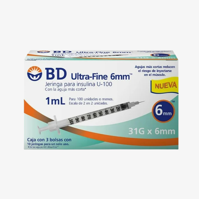 BD Jeringas de Insulina Ultra-Fine De 1 ML y Aguja Integrada de 31 Gauge X 6 MM