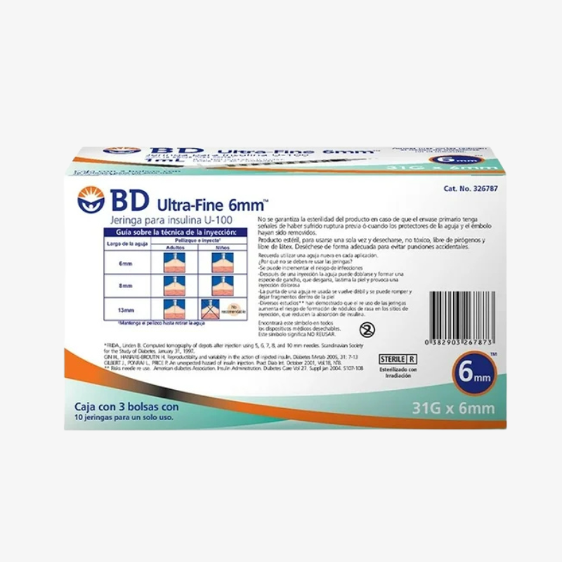 BD Jeringas de Insulina Ultra-Fine De 1 ML y Aguja Integrada de 31 Gauge X 6 MM