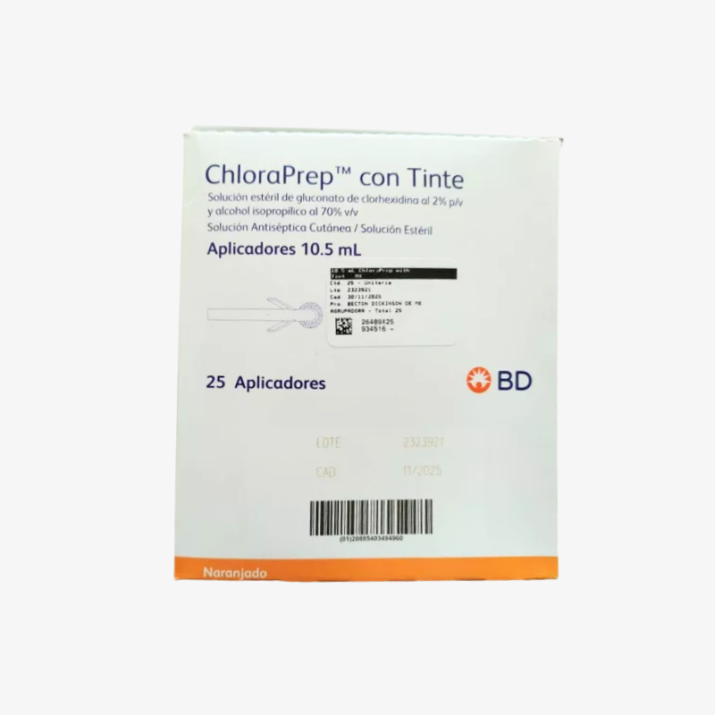BD Antiséptico Para Asepsia ChloraPrep con Tinte y Aplicador De 10.5 ML