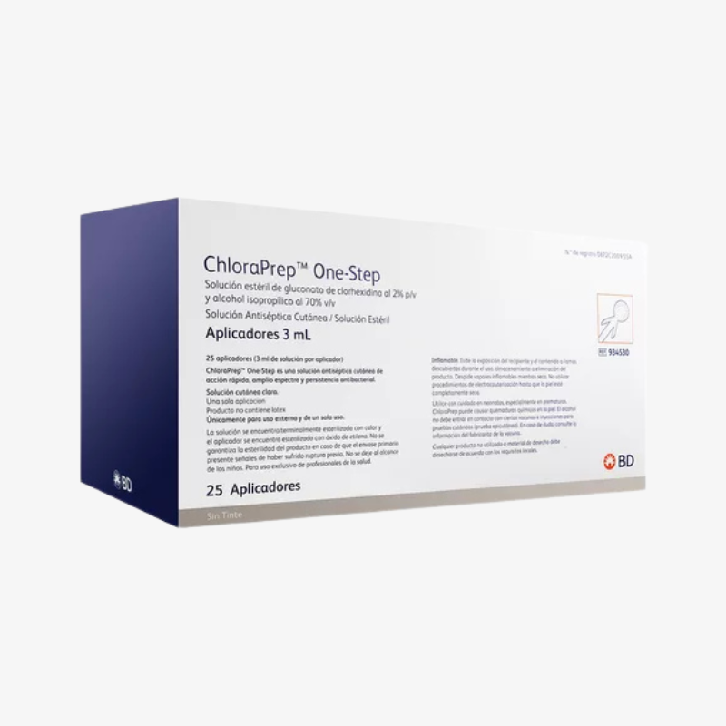 BD Antiséptico Para Asepsia ChloraPrep Clear sin Tinte y Aplicador De 3 ML
