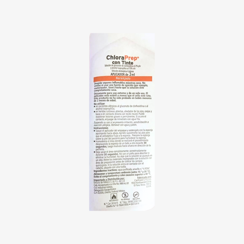 BD Antiséptico Para Asepsia ChloraPrep con Tinte y Aplicador De 3 ML