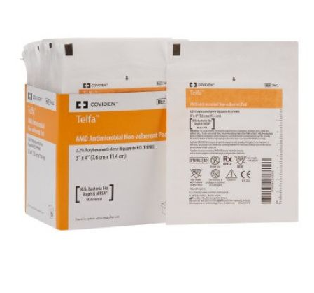 Cardinal Health Apósito Antimicrobiano con PHMB y Borde Adhesivo Telfa AMD De 10.2 cm x 35.6 cm