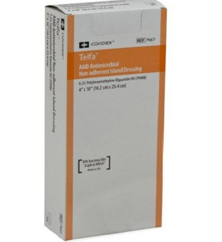 Cardinal Health Apósito Antimicrobiano con PHMB y Borde Adhesivo Telfa AMD De 10.2 cm x 25.4 cm
