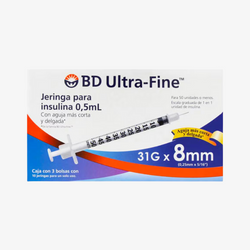 BD Jeringas de Insulina Ultra-Fine De 0.5 ML y Aguja Integrada de 31 Gauge X 8 MM