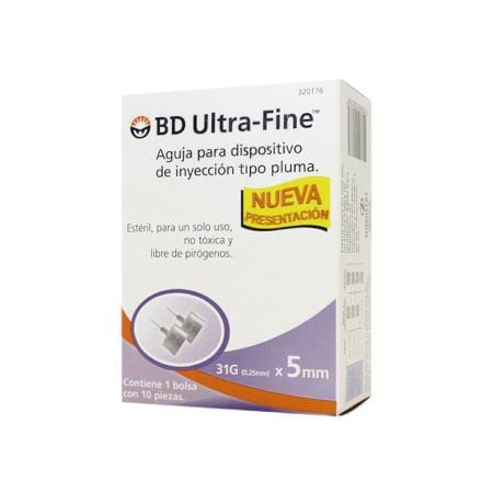 BD Ultra-Fine Aguja de Insulina de Dispositivo Tipo Pluma de 31 Gauge X 5 MM