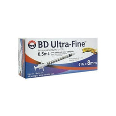 BD Ultra-Fine Jeringas de Insulina de 0.5 ML y Aguja Integrada de 31 Gauge X 8 MM