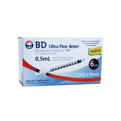 BD Jeringas de Insulina Ultra-Fine De 0.5 ML y Aguja Integrada de 31 Gauge X 6 MM